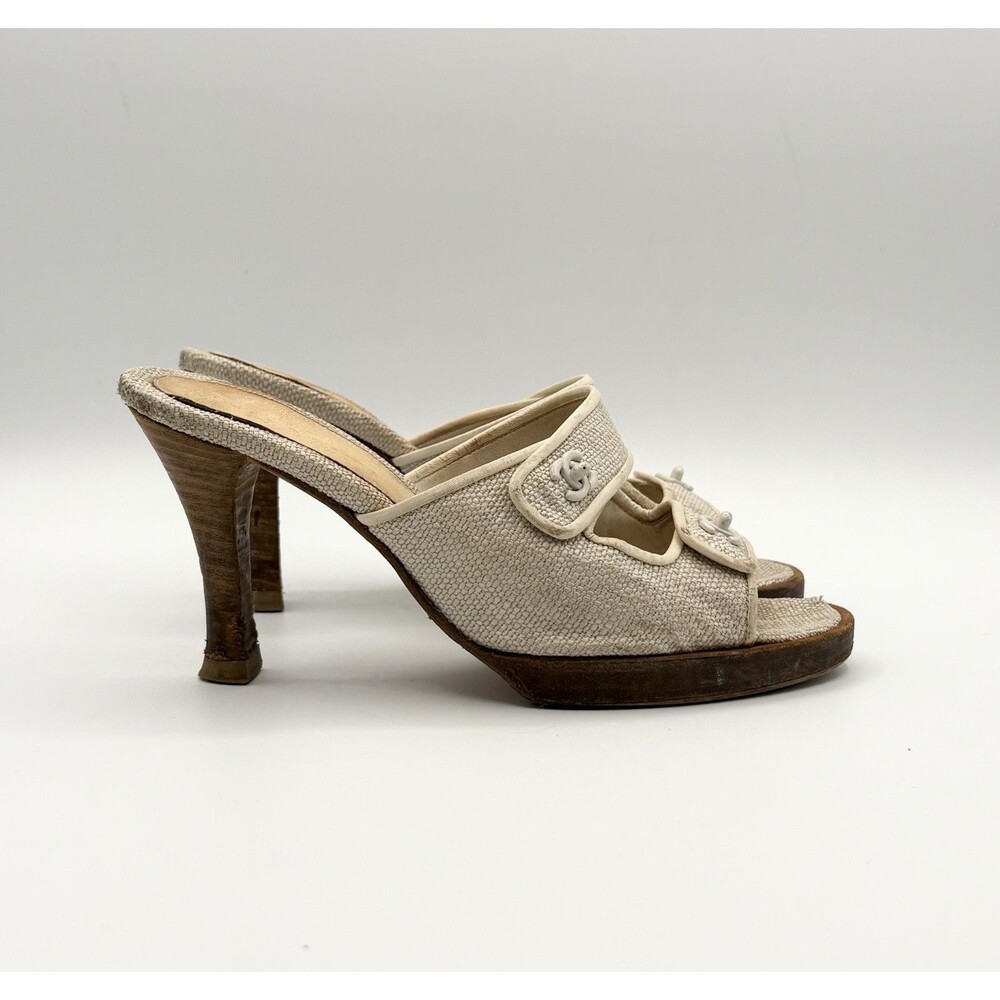 Chanel Gray Canvas Turnlock Mules Sandals Heels CC Logo Vintage Y2K EU 35 - Picture 3 of 10